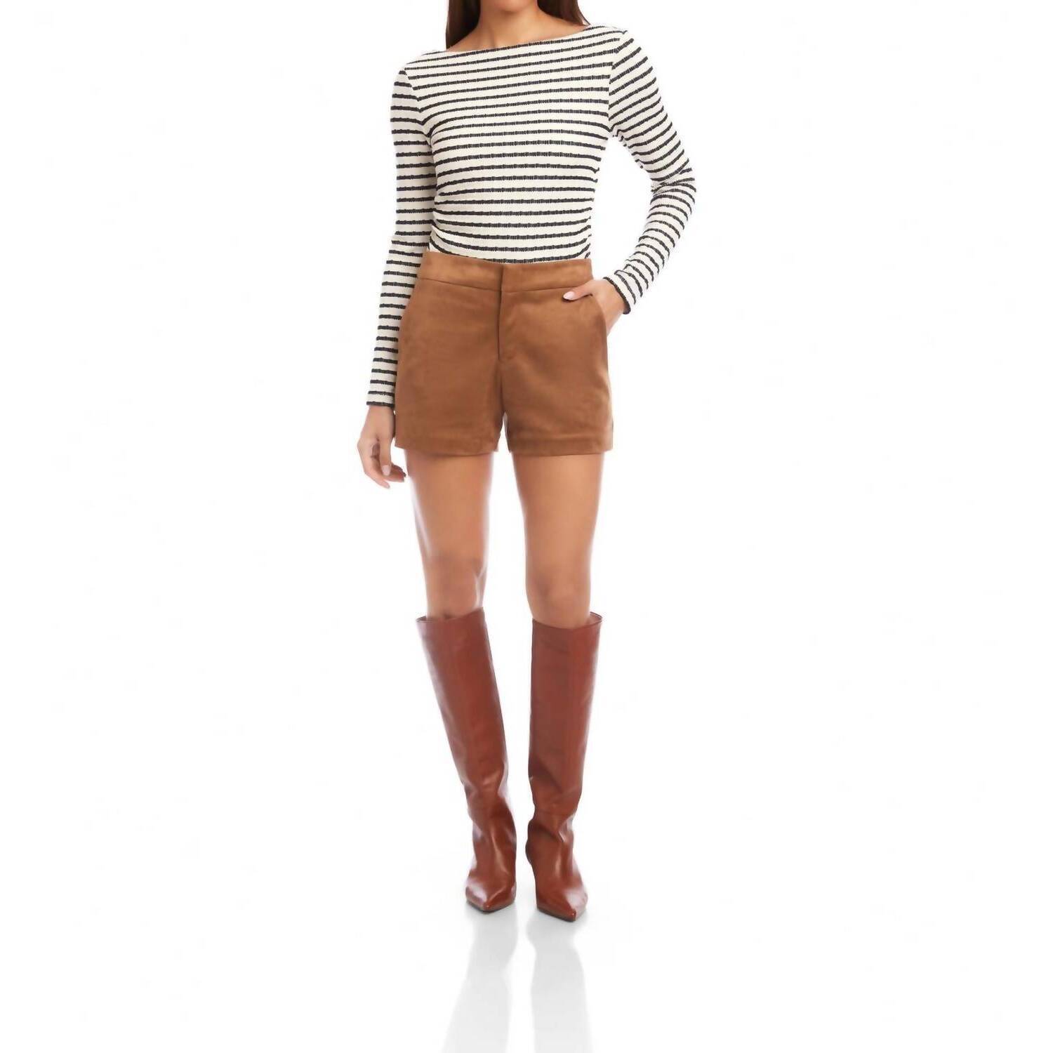 New Fifteen Twenty Faux Suede Modern Shorts In Cognac